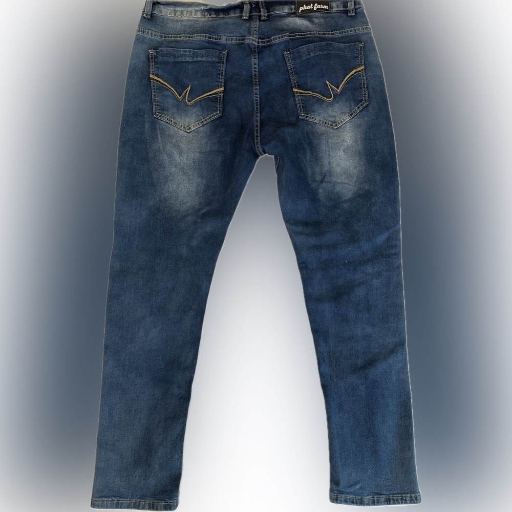 Phat Farm Skinny Stretch Detail On Knee Jeans Mens 36x30 - Picture 3 of 15